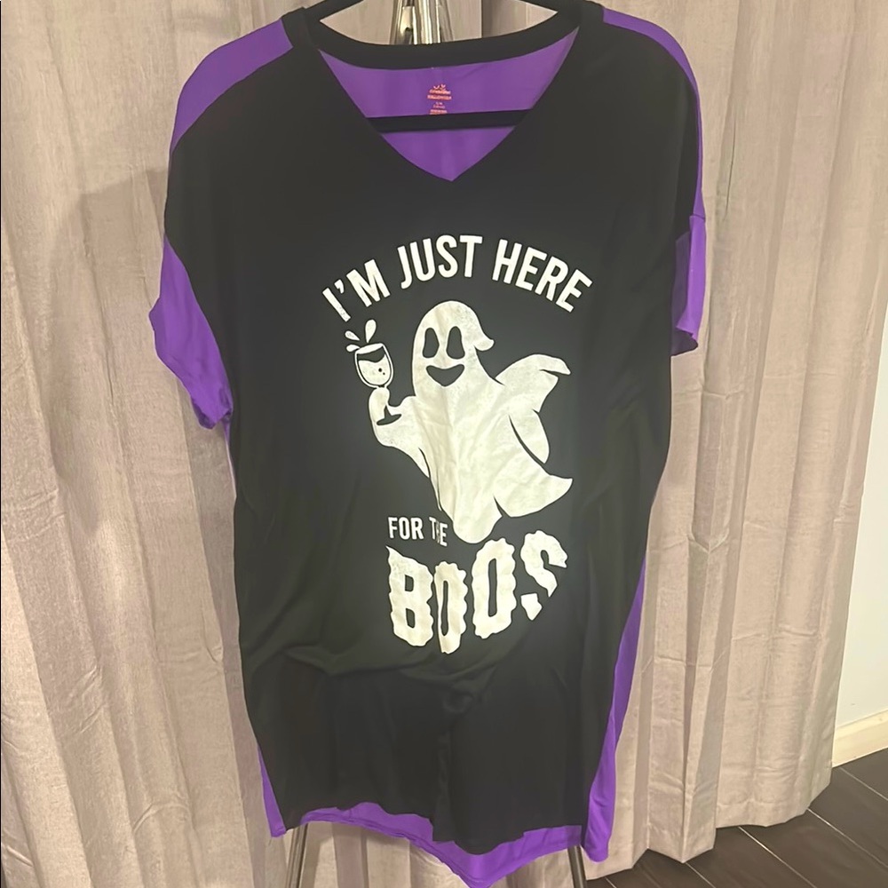 Black and Purple‎ Halloween Pajama Shirt with Ghost Design